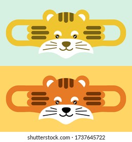 Tiger Cool Animal Face Mask, Funny Masks With Cute Animals Faces In Vector. Print Out And Make.