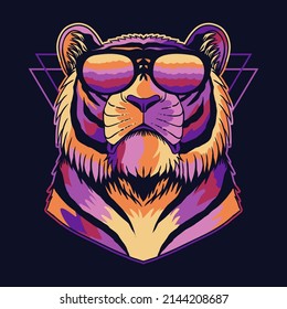 Tiger cool colorful wearing a eyeglasses vector illustration for your company or brand
