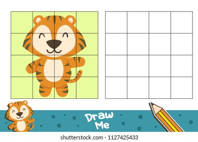 Tiger Copy the picture. Coloring book. Educational game for children
