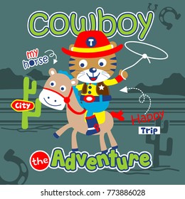 tiger the cowboy funny cartoon,vector illustration