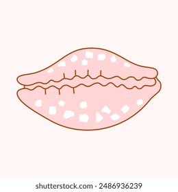 Tiger Cowrie seashell is an egg-shaped, spotted shell. Ocean exotic underwater conch aquatic mollusk. Vector simple schematic illustration of tropical snail shell on an isolated background.