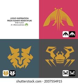 tiger, crab and stingray animal logo design, inspired by kamen rider ryuki which can be used as a business identity or for t-shirt designs and other products