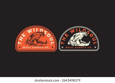 Tiger cranium retro badge logo vector design set for wildlife, hunter, adventure. Wild tiger skull bone vintage emblem logo graphic collections. Predator skull illustration label element designs