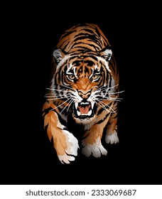 tiger crawling out of shadow vector illustration