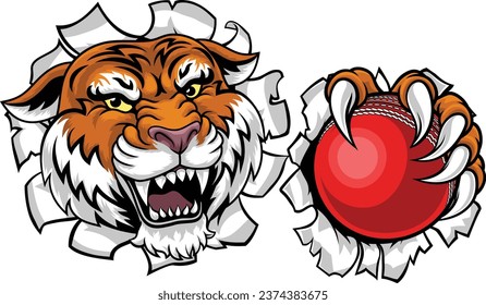 A tiger with a cricket ball animal sports team mascot