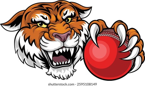 A tiger with a cricket ball animal sports team mascot