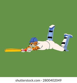 Tiger Cricket Mascot in Dynamic Batting Pose