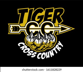 tiger cross country team design with arrow and claw for school, college or league