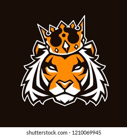 Tiger in crown looking danger. Tiger head icon. Tiger vector logo template.