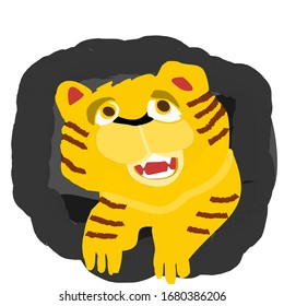 Tiger Crying Trapped Inside A Big Hole Vector Illustration For Children's Story