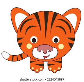 Tiger Cub Cute Cartoon Kawaii  in Flat  Isolated Vector Illustration 