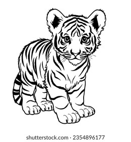 tiger cub drawing coloring book. Vector illustration