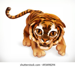 Tigerwürfel. Hübsches Tier. 3D-Vektorsymbol