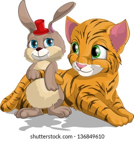 tiger cub and hare