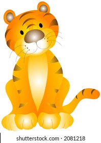 Tiger cub illustration, isolated over a white background. Graphic is in easily editable and scalable vector format.