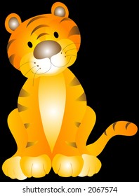 Tiger cub illustration over a black background.