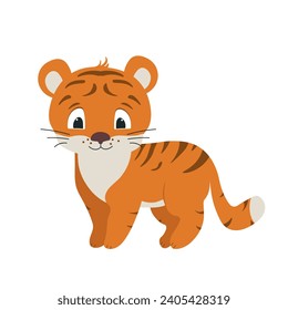 Tiger cub isolated on white background, cartoon, vector
