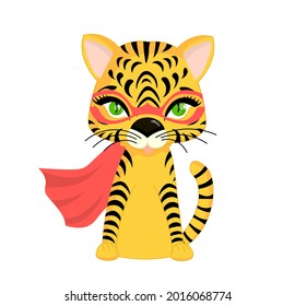 Cachorro de tigre sobre un fondo blanco. Carácter tigre lindo aislado. Símbolo del año 2022.Ilustración vectorial