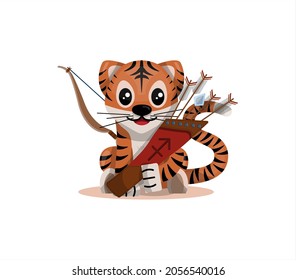 Tiger cub with sagittarius zodiac sign Astrological sign icon Vector cartoon illustration Horoscope and Eastern New Year.