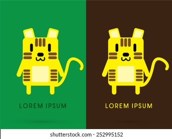 Tiger ,cute cartoon, mascot, toy, doll, in simple geometric shape, logo, symbol, icon, graphic, vector.