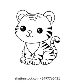 tiger cute character vector coloring book design outline style