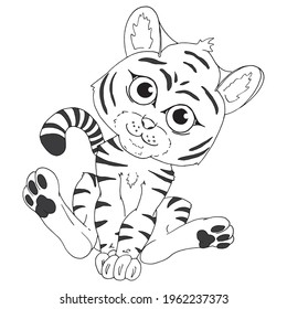 Tiger cute doodle hand drawn flat vector illustration.
