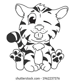 Tiger cute doodle hand drawn flat vector illustration.