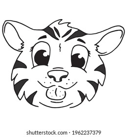 Tiger cute doodle hand drawn flat vector illustration.