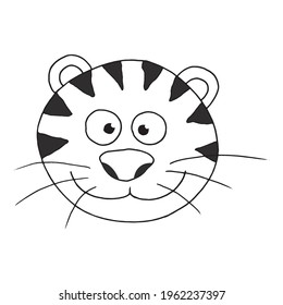 Tiger cute doodle hand drawn flat vector illustration.