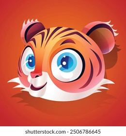 Tiger Cute Face Sticker, Icon vector Background