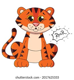 Tiger cute hand drawn. Funny cartoon tiger vector illustration.	