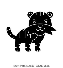 tiger cute icon, vector illustration, black sign on isolated background