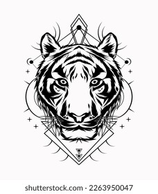 Tiger dace vector artwork with sacred geometry pattern in black and white color