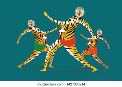 Tiger Dance Of Kerala, India. Concept For Onam Festival