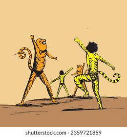 Ilustración vectorial de danza del tigre | ilustración de la danza tigre danza tradicional de Mangalore