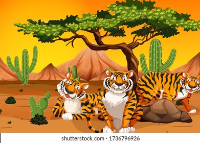 Tiger at the desert illustration