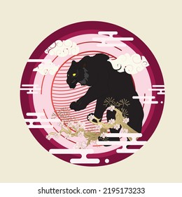 tiger design illustration with japanese style background