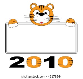 Tiger with digits 2010. Isolated on white.