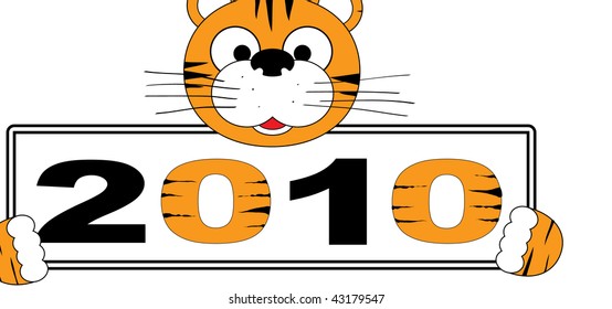 Tiger with digits 2010. Isolated on white.