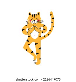 Tigre haciendo ilustración vectorial hecha a mano de yoga