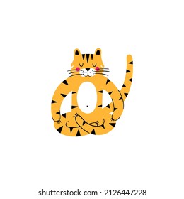 Tiger doing yoga hand-drawn vector illustration