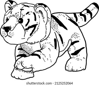 Tiger Doll Baby Animal Soft Toy Hand Drawn Line Art Illustration