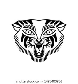 tiger doodle icon, traditional tattoo illustration