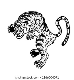 Tiger in dot work tatoo asian style black and white ink vector illustration