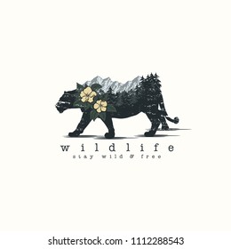 tiger in Double exposure vector for your design, wildlife concept.
