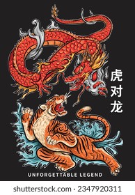 Tiger and dragon with unforgettable Slogan and tiger versus dragon in CHINESE Letters