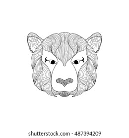 Tiger drawn on a white background, vector illustration in the style of hand-drawing