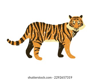 Tiger drawn in primitive style. Vector illustration