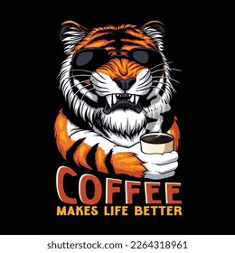 Ilustración vectorial de café de bebida tigre para su empresa o marca