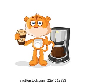 the tiger drinking coffee illustration. character vector